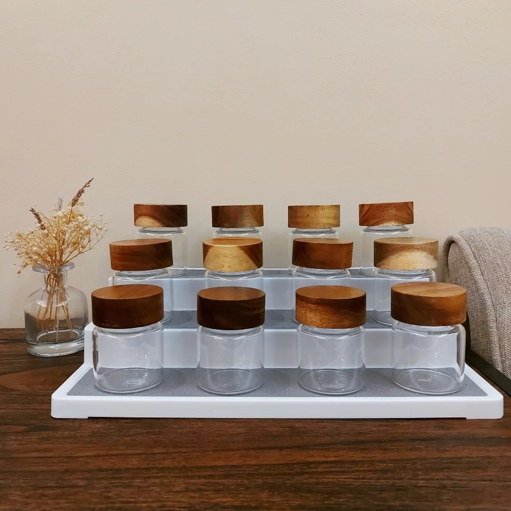 65mm diameter 4 oz small screw top glass storage jar More sealed Kitchen acacia wood spice jar