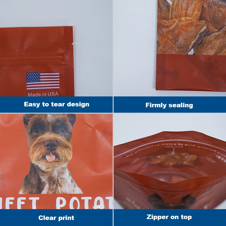 Custom Logo Printed Resealable Pet Treat Food Stand Up Zipper Pouch Bag for Pet Food
