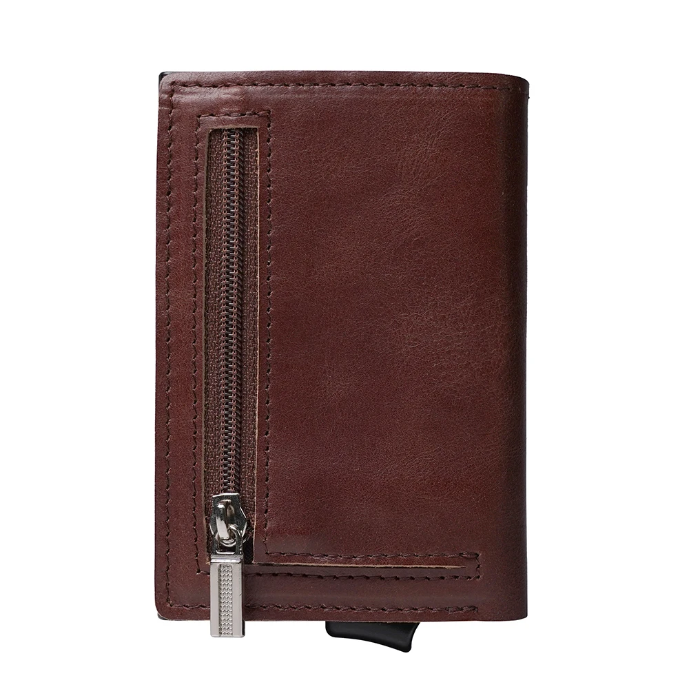 Slim Leather Mens Wallet with Cash Slot Front Pocket, RFID Blocking Metal Aluminum Case Men Wallet