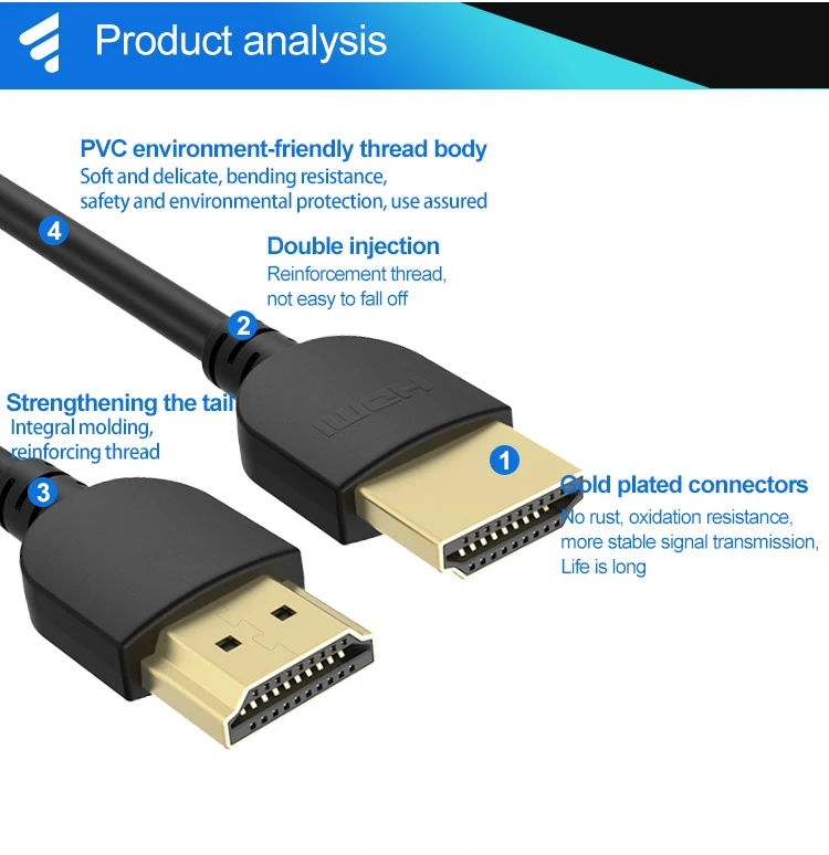 Tezy Low Price Slim 4K 60Hz Support 2V 3D HDR Ethernet HDMI Ultra Cord Laptop Black HDMI Cable