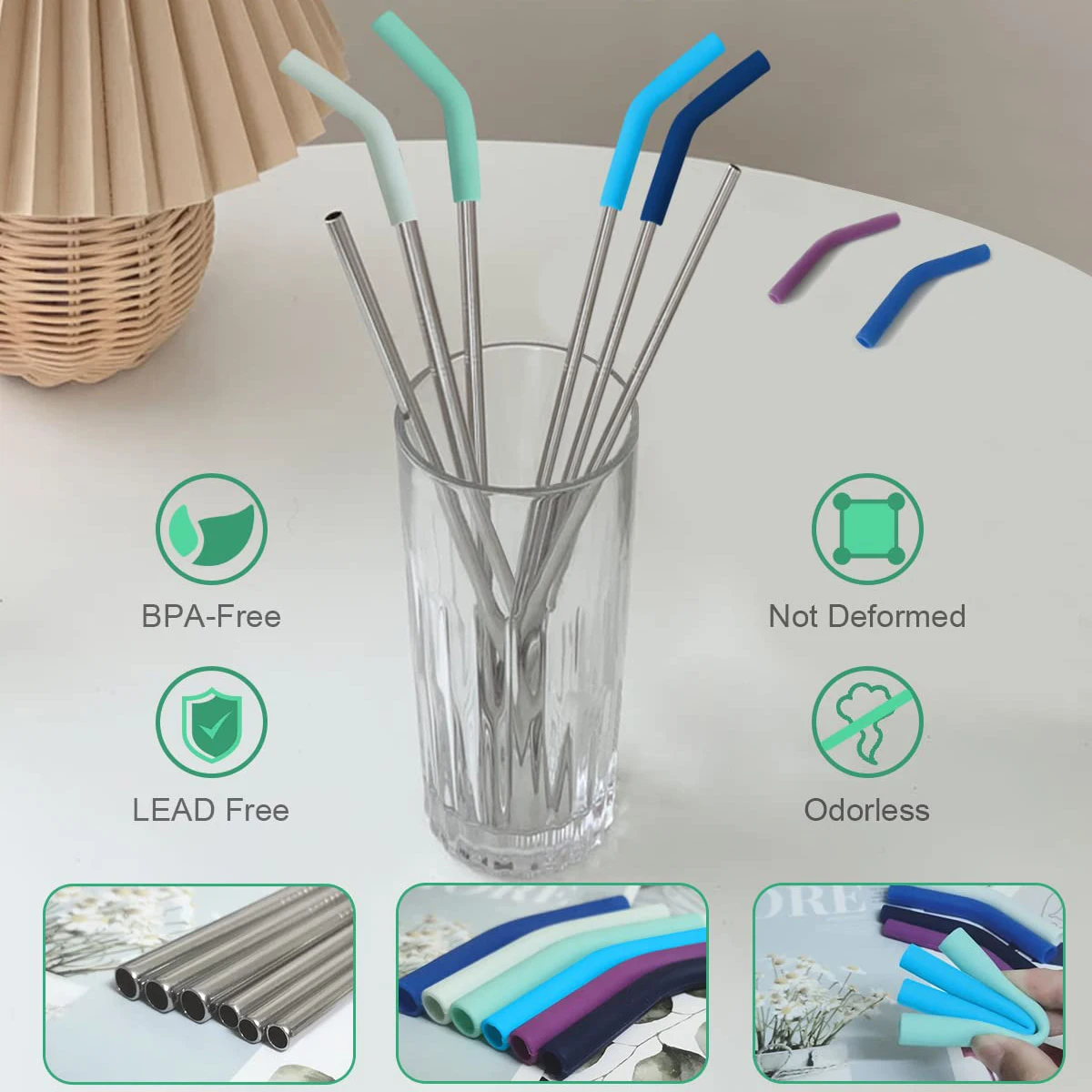High Quality Customized Shapes Eco Friendly Reusable Silicone Straw Tips