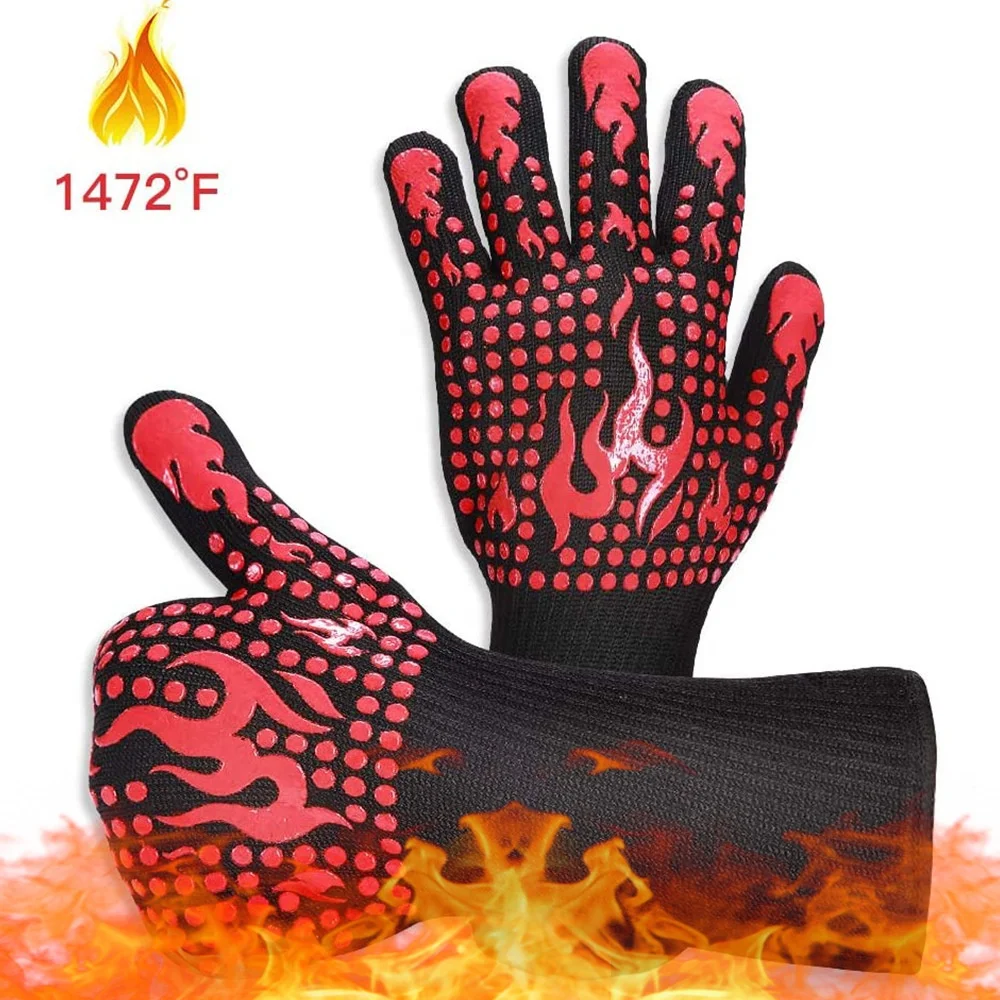 High temperature resistant 800 degree BBQ flame retardant fire-proof barbecue heat insulation silica gel microwave oven gloves