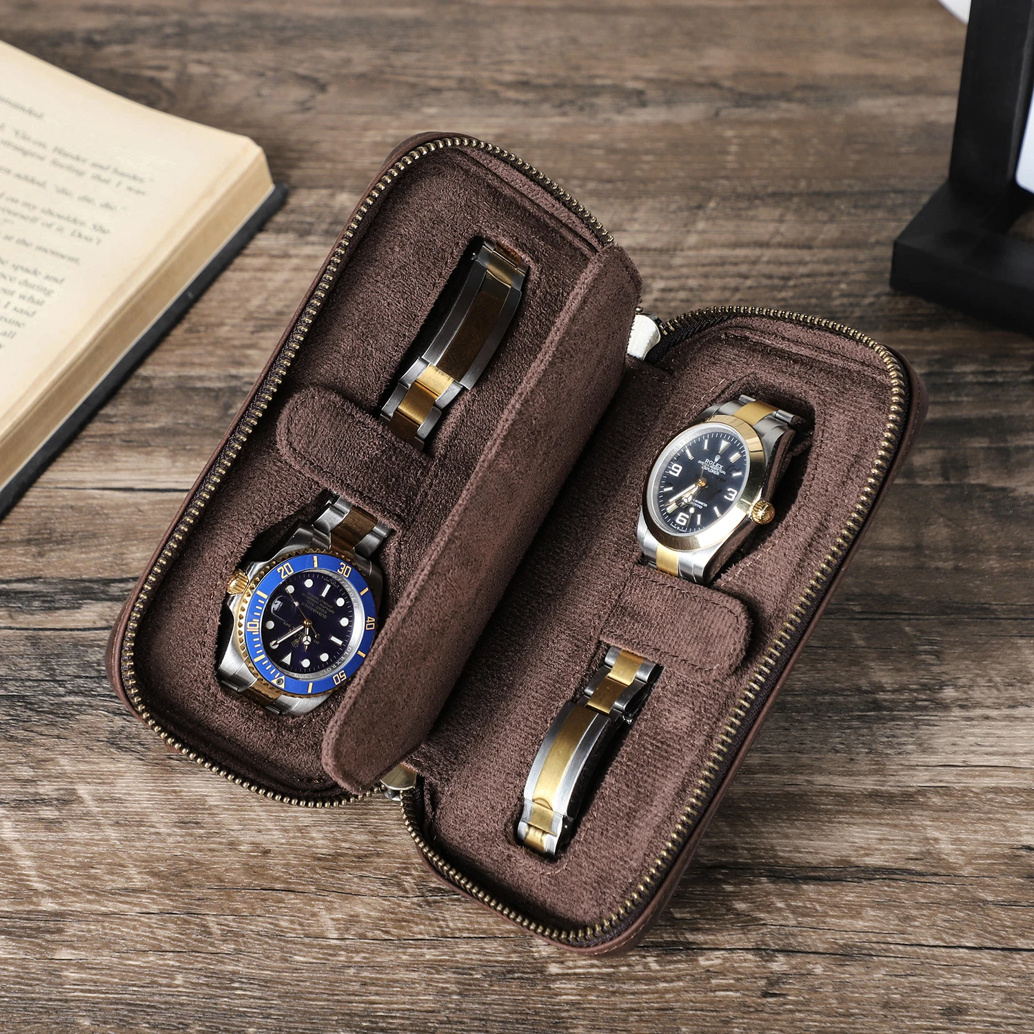2 Slot Custom Leather Watch Case Portable Watch Travel Case Real Leather Luxury Handmade Watch Box Carrying Holder Coffee CF1196