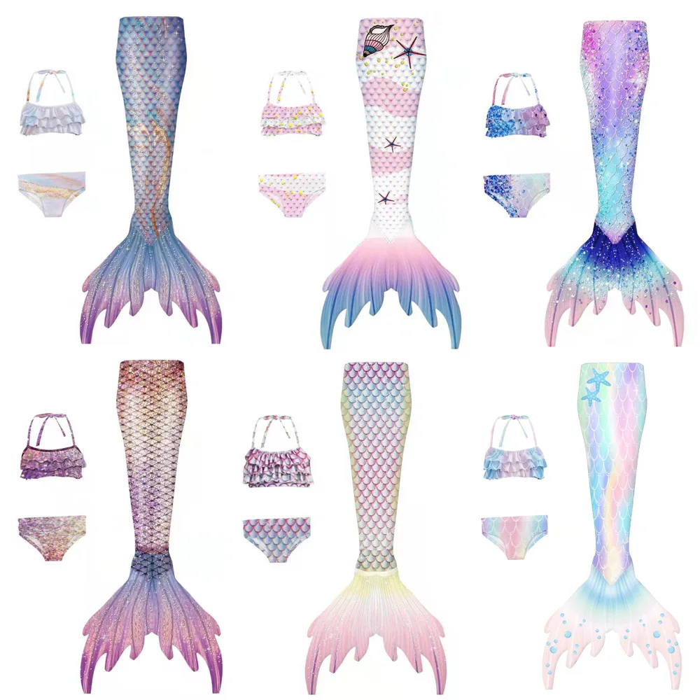 New  3 Pcs Custom design Cauda De Sereia Girls Swimsuit Mermaid Tail Kids Swimwear
