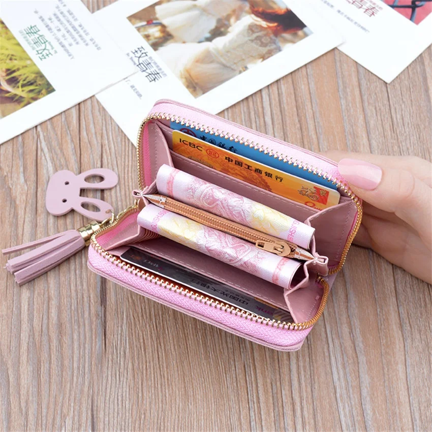 Favorable Popular Fresh Sweet Ladies Short Small Cute Leather Coin Purse with Rabbit Tassel