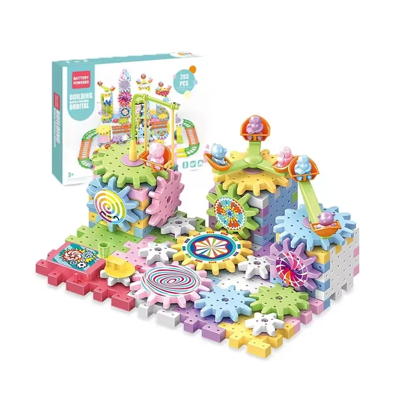 Creative puzzle toy DIY color electric gear block education learning plastic 3D model assembly block kit