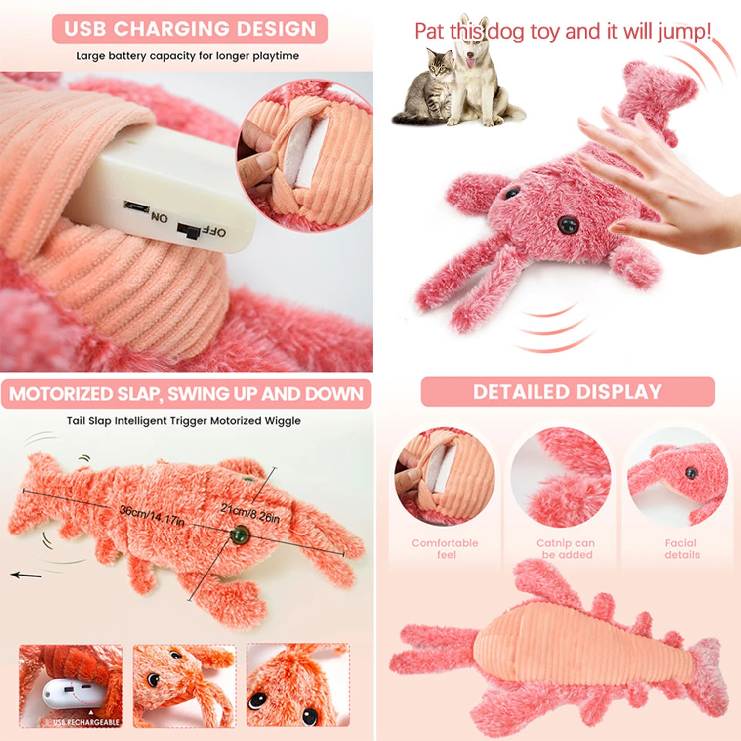 Amazon Hot Sale Rechargeable Floppy Disk Rocking Lobster Plush Toy for Cats and Dogs