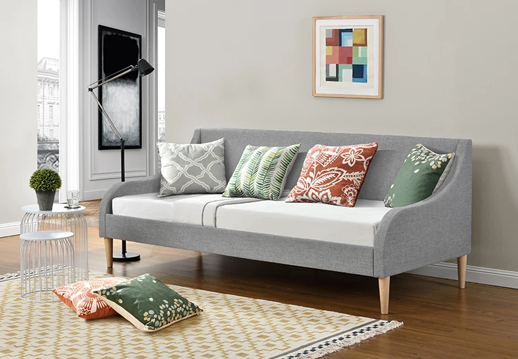 Willsoon Modern Small Double Daybed Home Style Living Room Furniture Soft and Wooden Linen Fabric Sofa Day Bed
