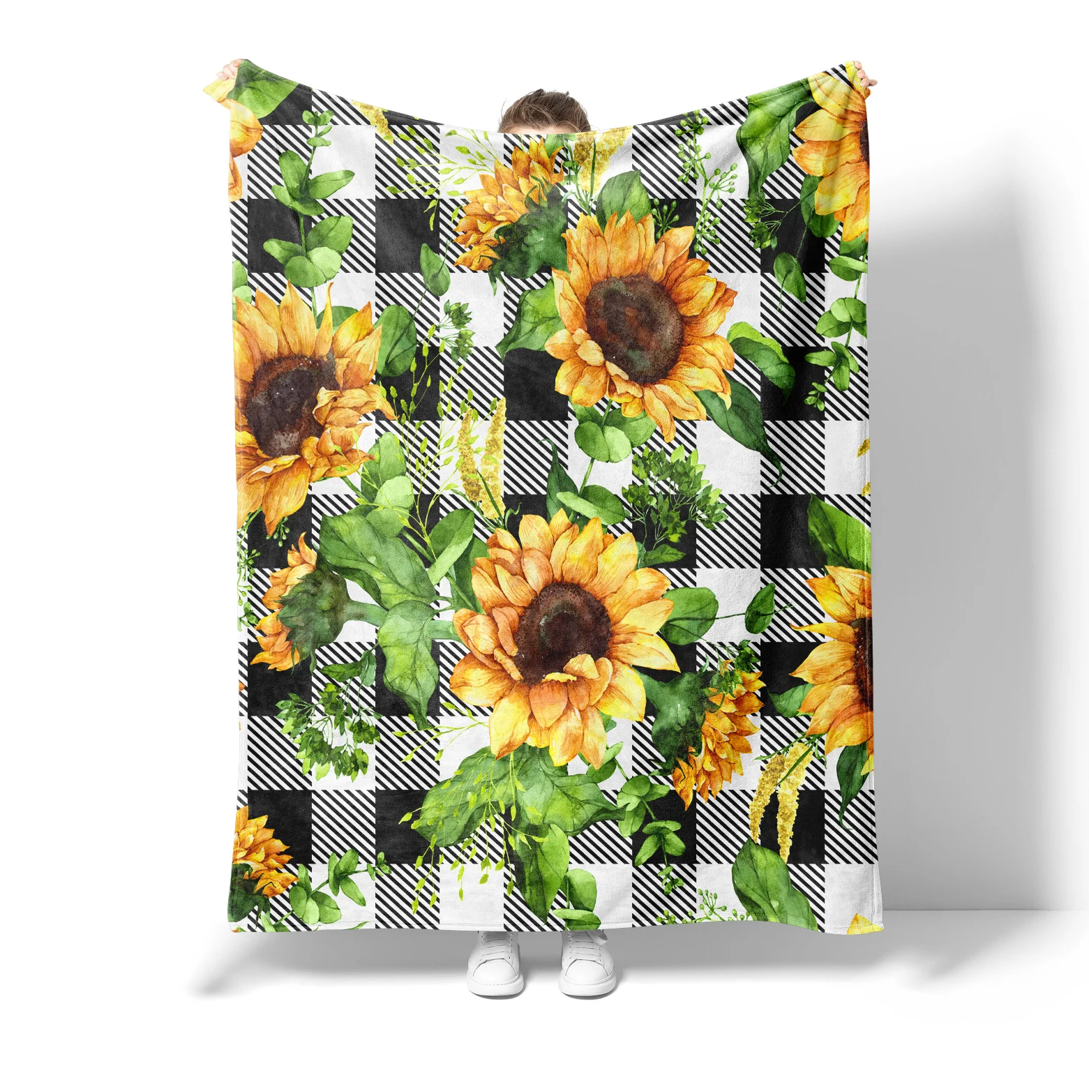 OEM Personalized Customized Design Blank Fleece Printed 3D Photo Digital Printing White Sublimation Custom Sunflower Blanket Wit