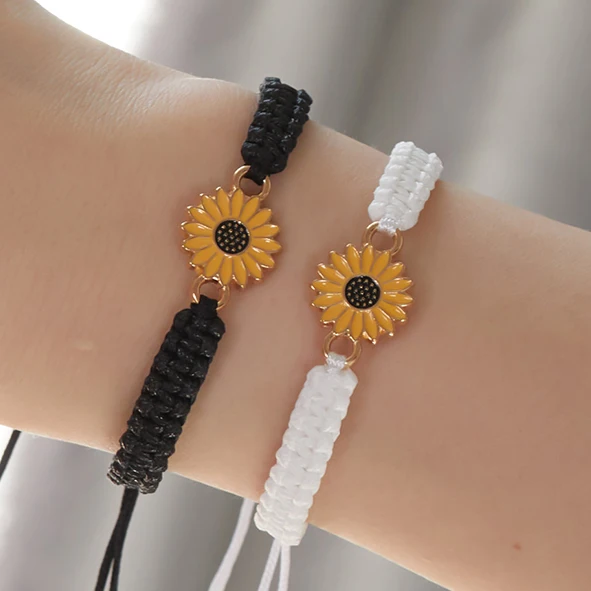 Colorful Lucky Sunflower Bracelets for Women Handmade Braided Wax Line Charm Friendship Bracelet Summer Beach Jewelry