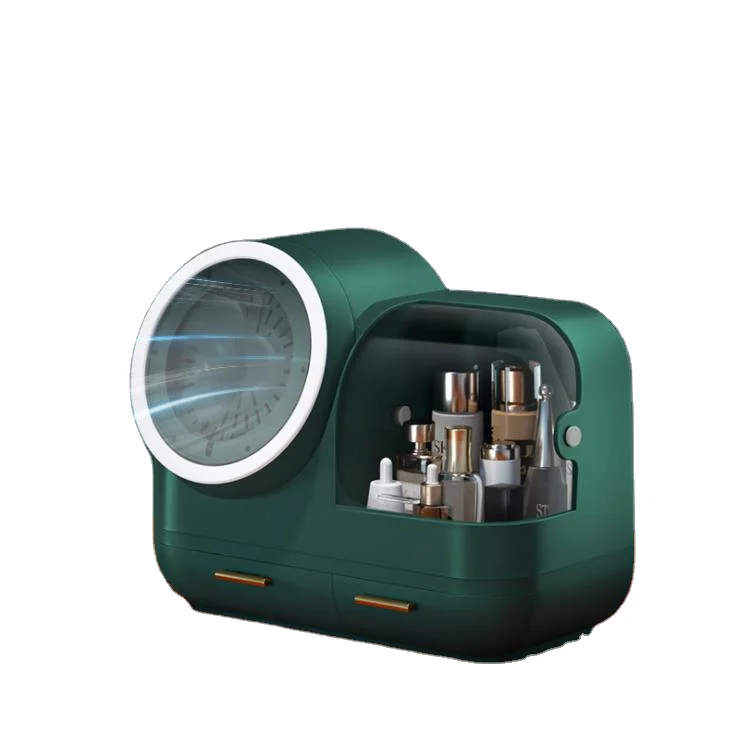 Amazon Hot Sale Dustproof Portable Cosmetic Jewelry Storage Box With LED Mirror Makeup Organizer With Drawers With Cool Wind