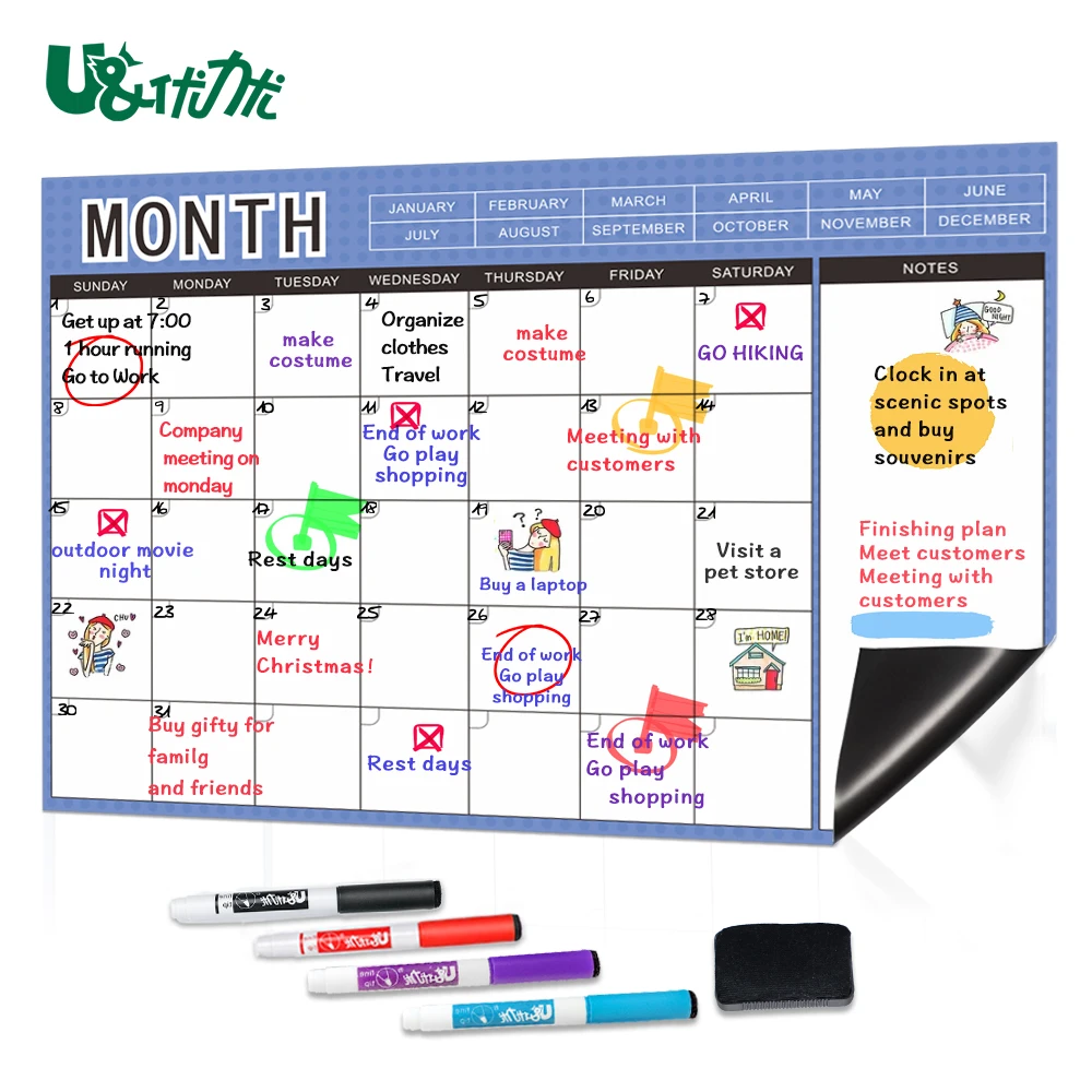 A3 Magnet Weekly planner Dry Erase Soft Monthly Calendar Magnetic Whiteboard Stick on Fridge