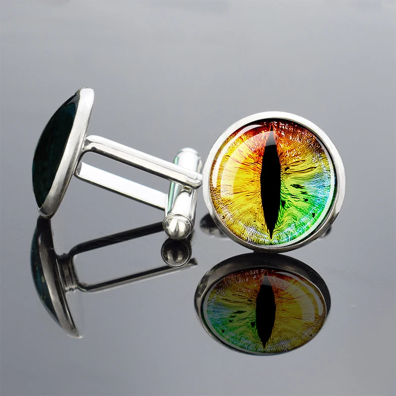 Luminous Devils Eye Cuff Links Gift Custom Wholesale Exquisite Colored Dragon Eye Silver Metal Cufflinks for Men