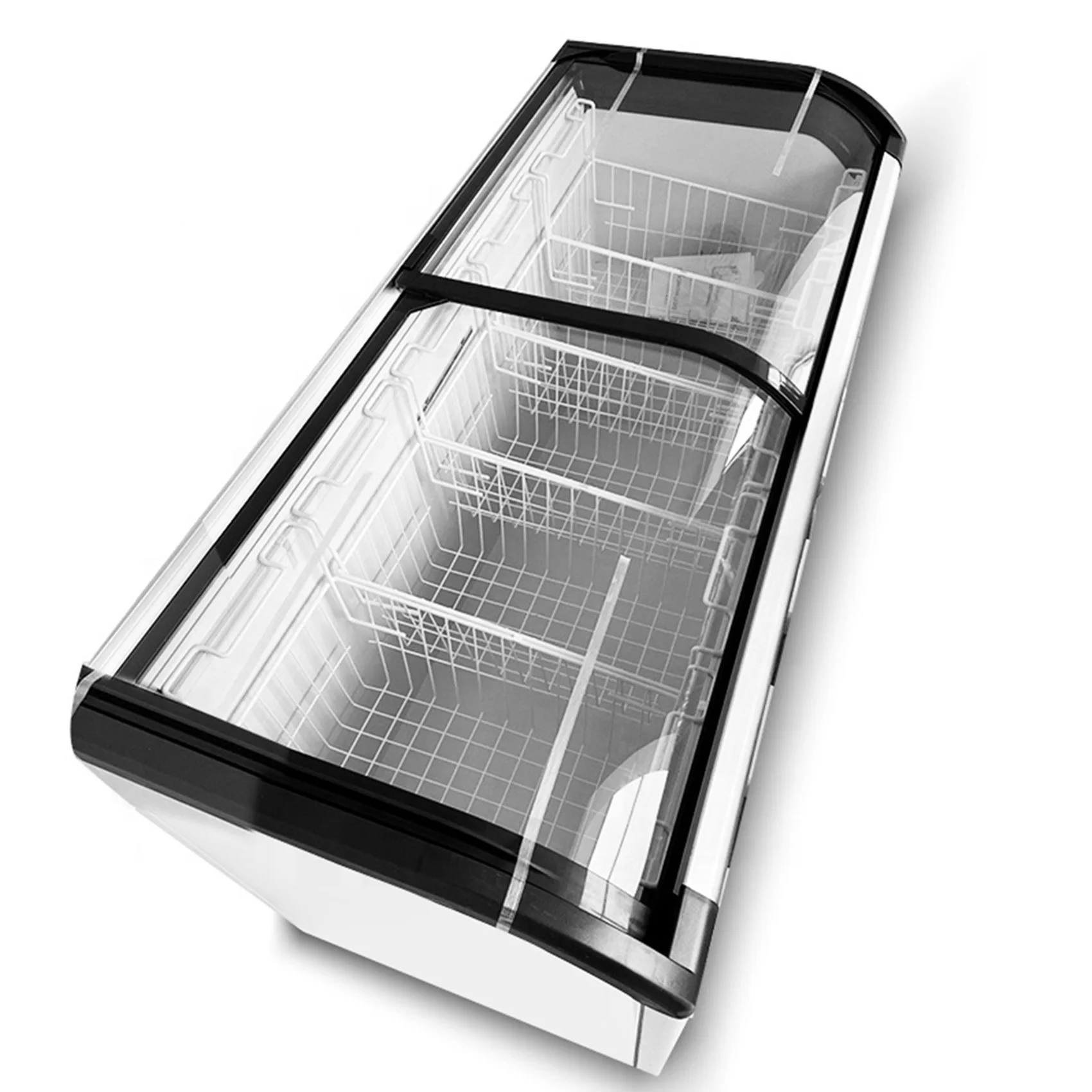 Best Selling 420 L Chest Deep Horizontal Freezers Curved Glass Door Supermarket Refrigeration Horizontal Freezer