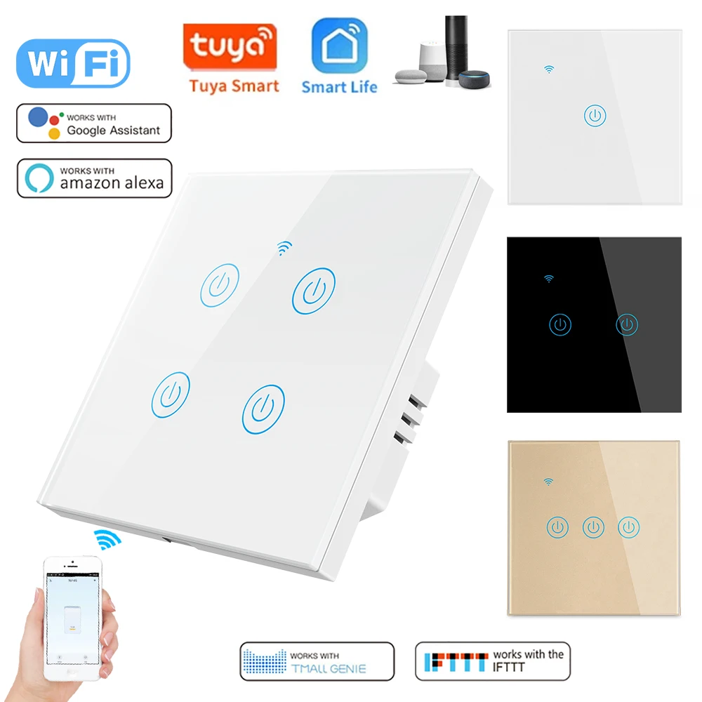 Eu/UK Standard Wifi Tuya zigbee homekit Smart Switch wireless APP Touch Glass panel Wall Smart Switch 1/2/3/4 Gang smart switch