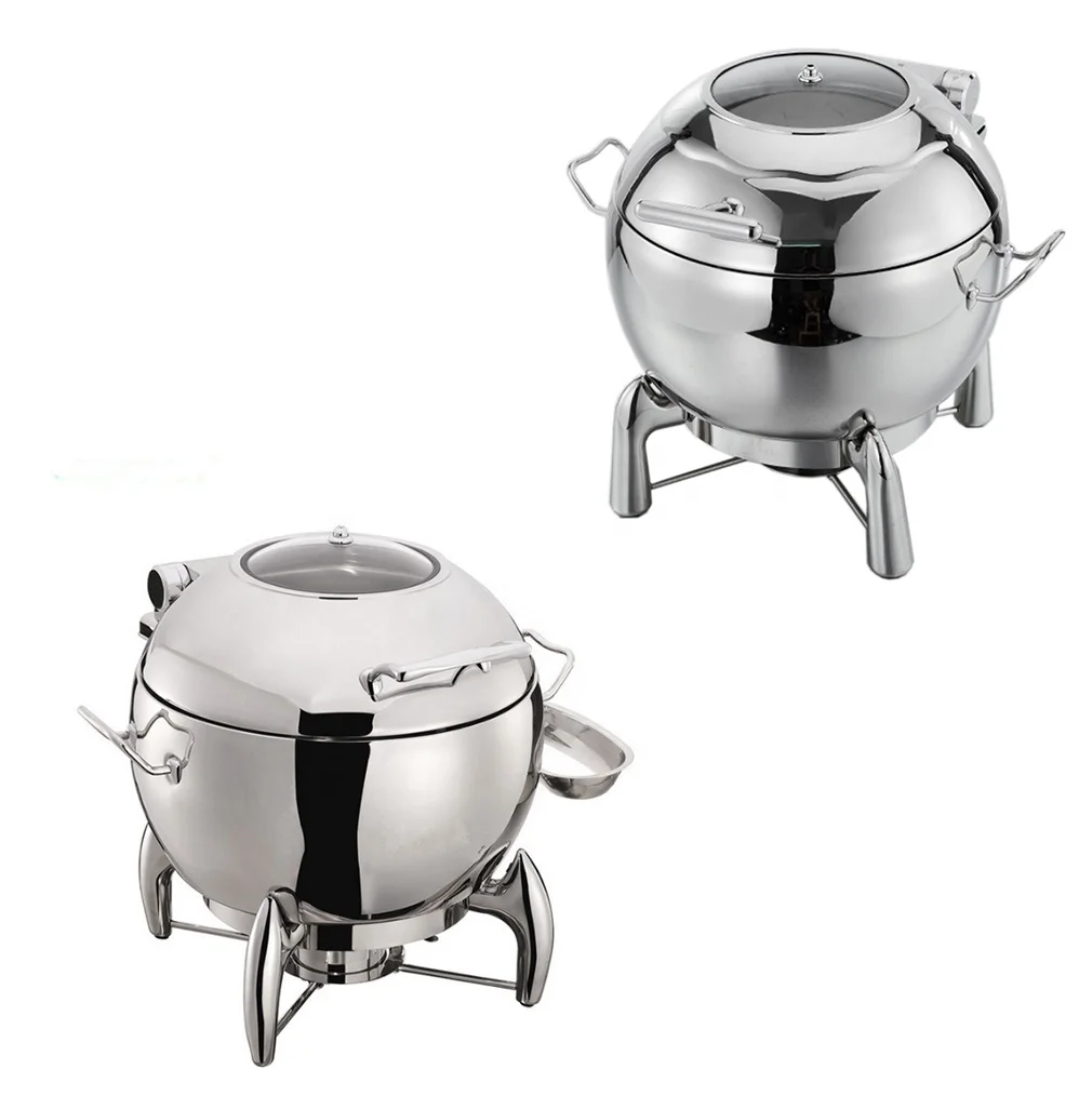 304 Stainless Steel Hydraulic Buffet Electric Food Warmer Soup Chafing Dish 11qt 11L Round Chafer Body with Glass Lid