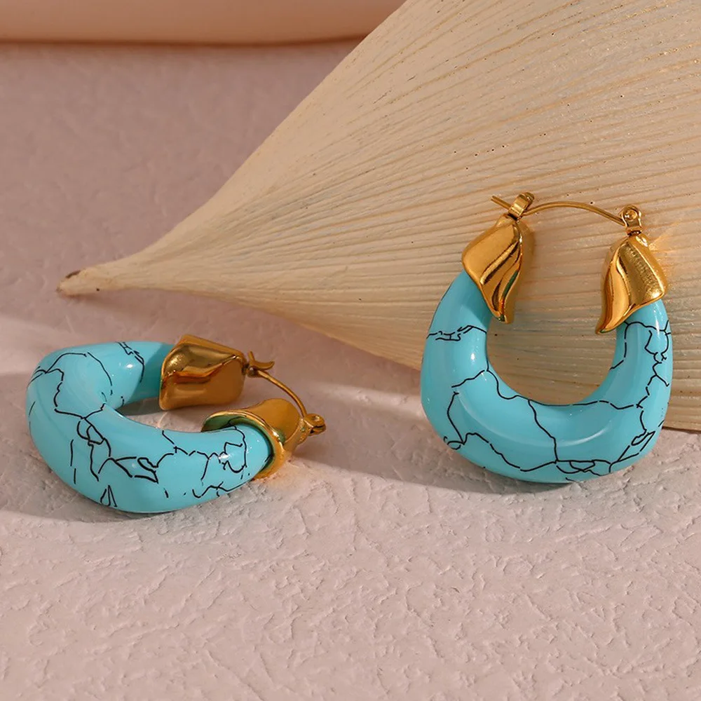 Murano Style Stainless Steel Jewelry Trendy Birthday Gifts Acrylic Turquoise Basket Earrings Stainless steel jewelry 18k gold