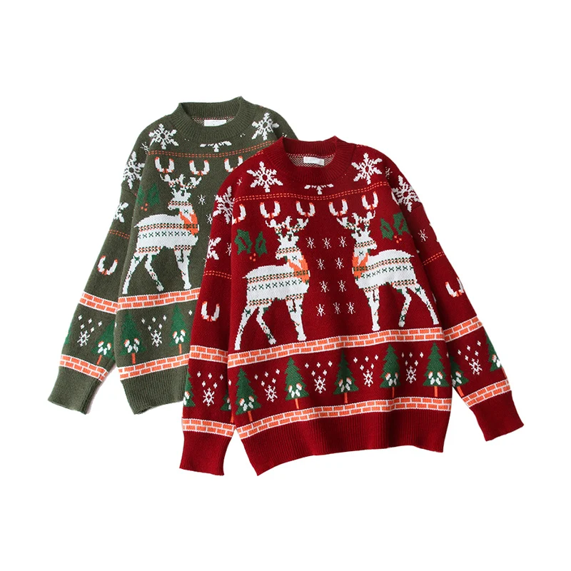 Christmas plus size couple sweater Autumn Winter Knitwear crew Neck long sleeve pullover jacquard sweater