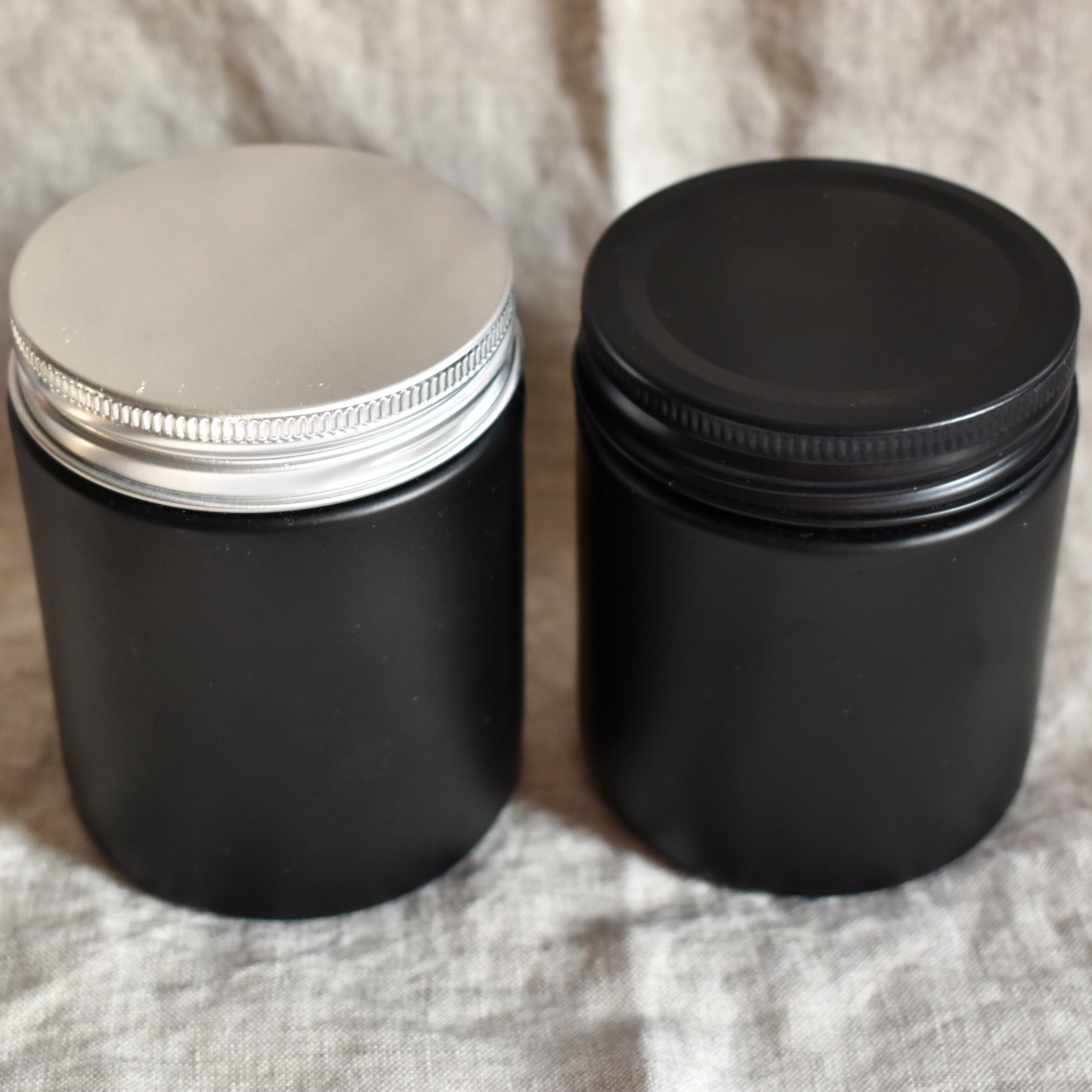 LZ matt black candle vessels screw top silver black lid wax black glass candle holder