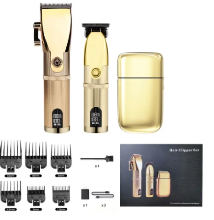 Metal Professional Barber Cutter Hair Cutting Machine Cordless LCD Hair Clipper Trimmer Rechargeable Gold Factory Newest Silver