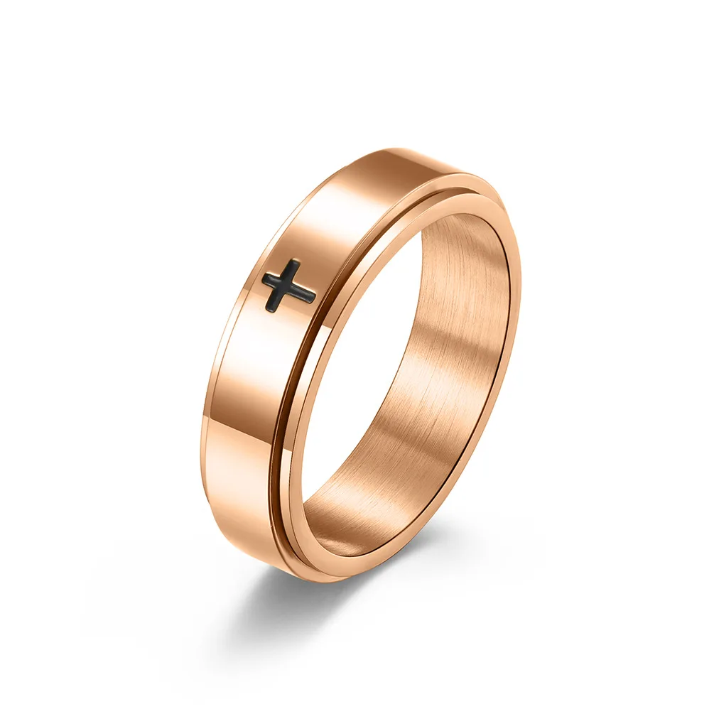unisex stainless steel simple cross rotatable decompression ring