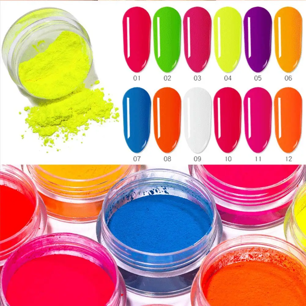 12 Color Super Bright Neon Pigment Nail Powder High Quality Fluorescent Nail Polish Minimum Order 1kg