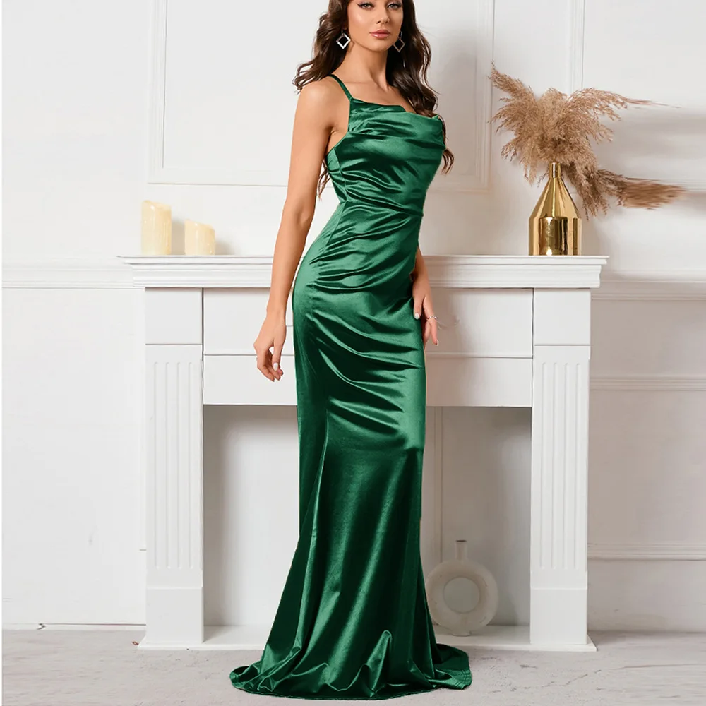 ZIYA A07S165 Sexy Strap Fish Tail Open Back Sleeveless Gold Long Cocktail Dresses