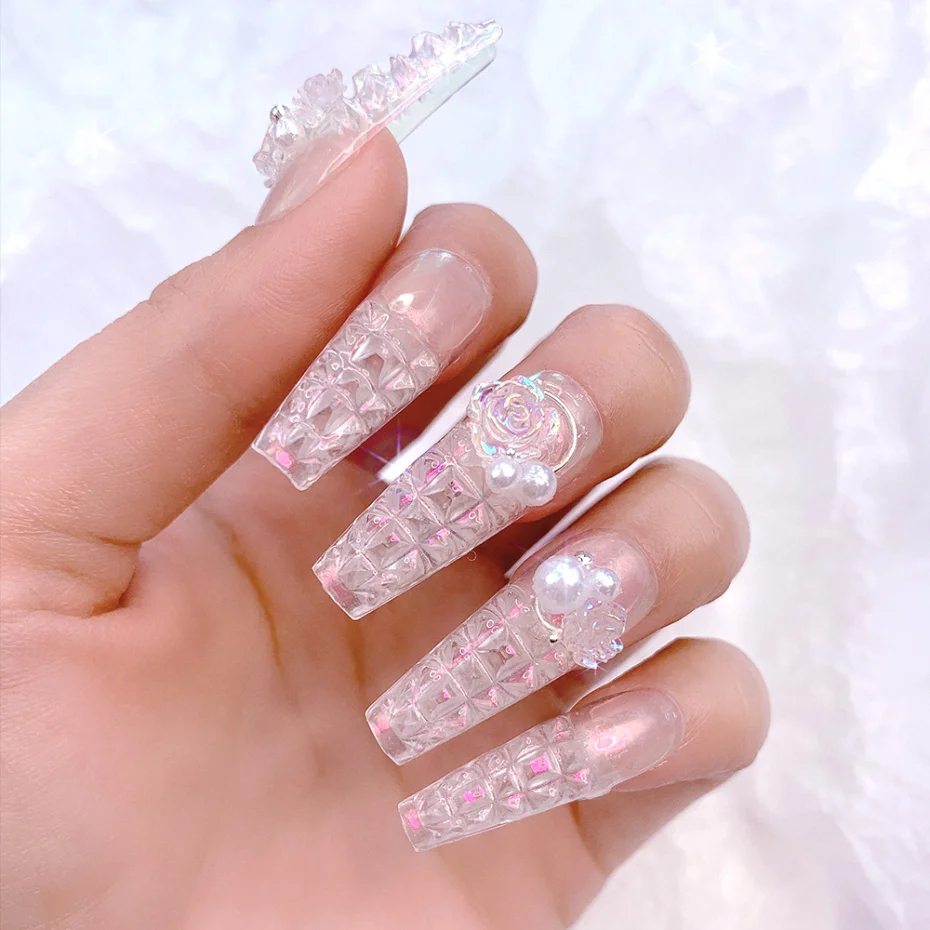 Yimart 500pc Clear Glaze Fake Nail Tips Square Stiletto Coffin Press on Nail Full Cover False Art Nail Capsules for Extension