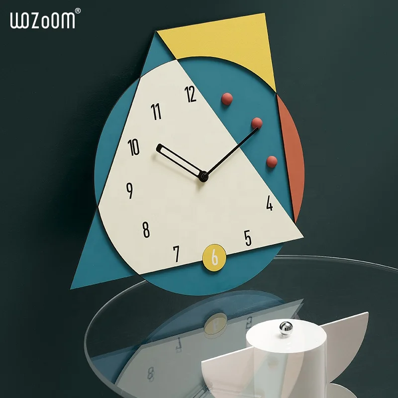 WOZOOM DIY Triangle Circle Art Wall Clock Living Room Bedroom Decor MDF Kids Wall Watches Clocks With Aluminium Hands For Sales