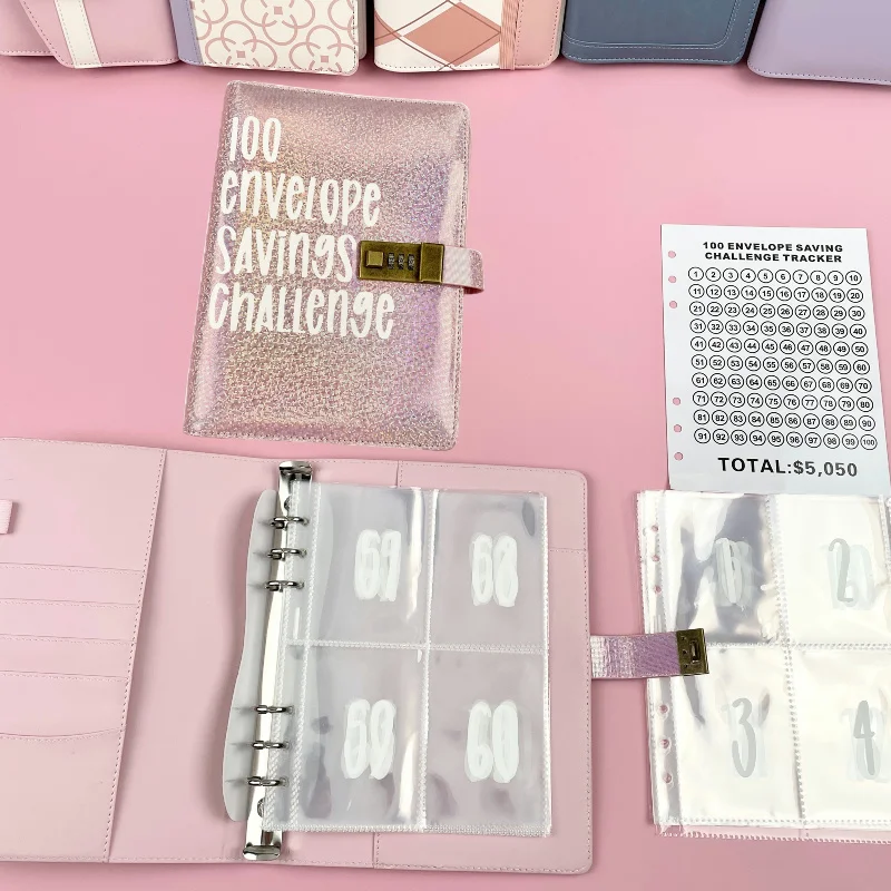 Shiny Pink 100 Envelopes Money Saving Challenge Book for $5050 Budget Savings budget binder with cash envelopes