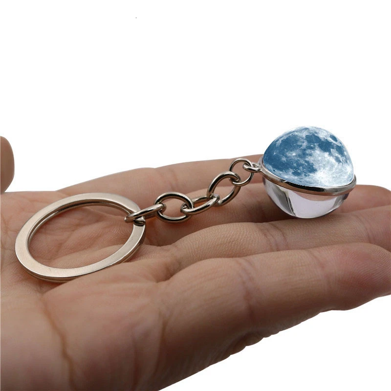 Universe Planet Keychain Galaxy Nebula Solar System Moon Earth Double Side Glass Keychains For Women Men Key Chain Car Key Ring