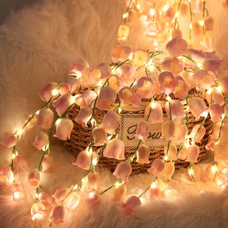 Manufacturer Led String Lights Artificial Vine 10 Branch Bell Orchid Decorative Light Battery Operated Wedding House Lights