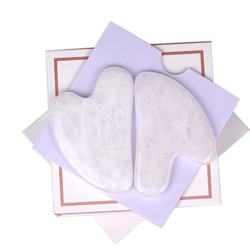 wholesale White stone facial massager jade Gua Sha tool Natural White quartz guasha with logo
