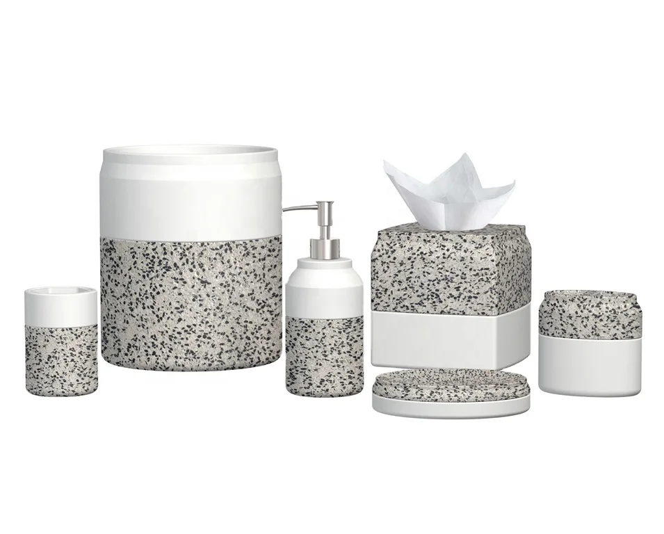 Terrazzo 6 piece set resin bathroom accessories set designers bathroom set