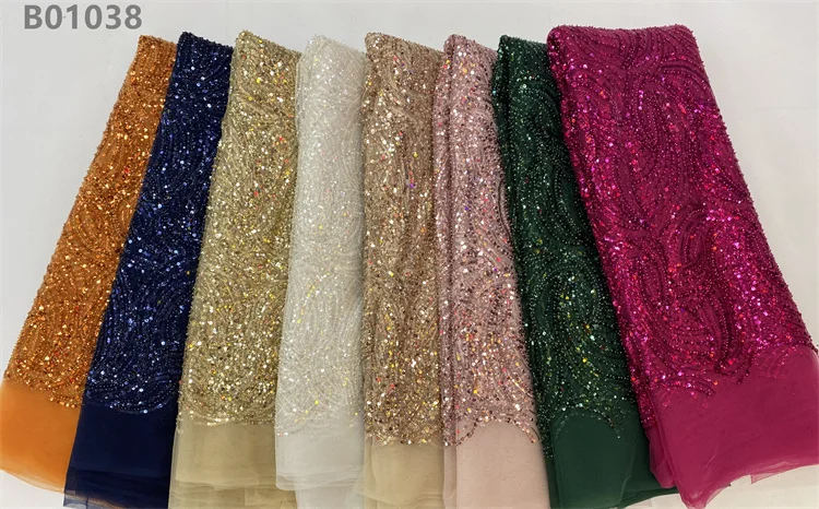 Pink Bead Fabric Embroidery Beads Lace Fabric Mesh Stretch Bead Bridal Lace Laces Fabrics