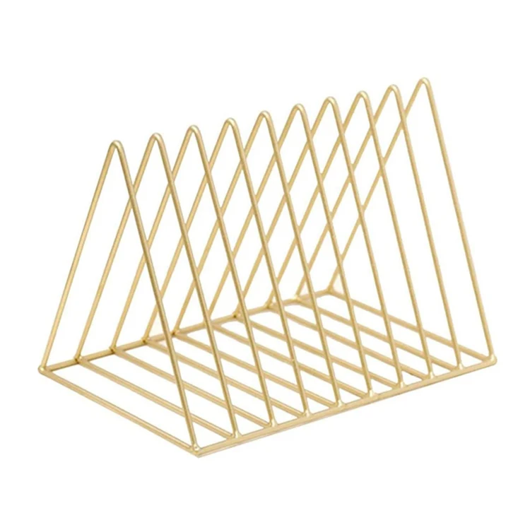 Metal Iron Wire Newspaper Bookshelf 9 Slot Triangle Shape Desktop Magazine File