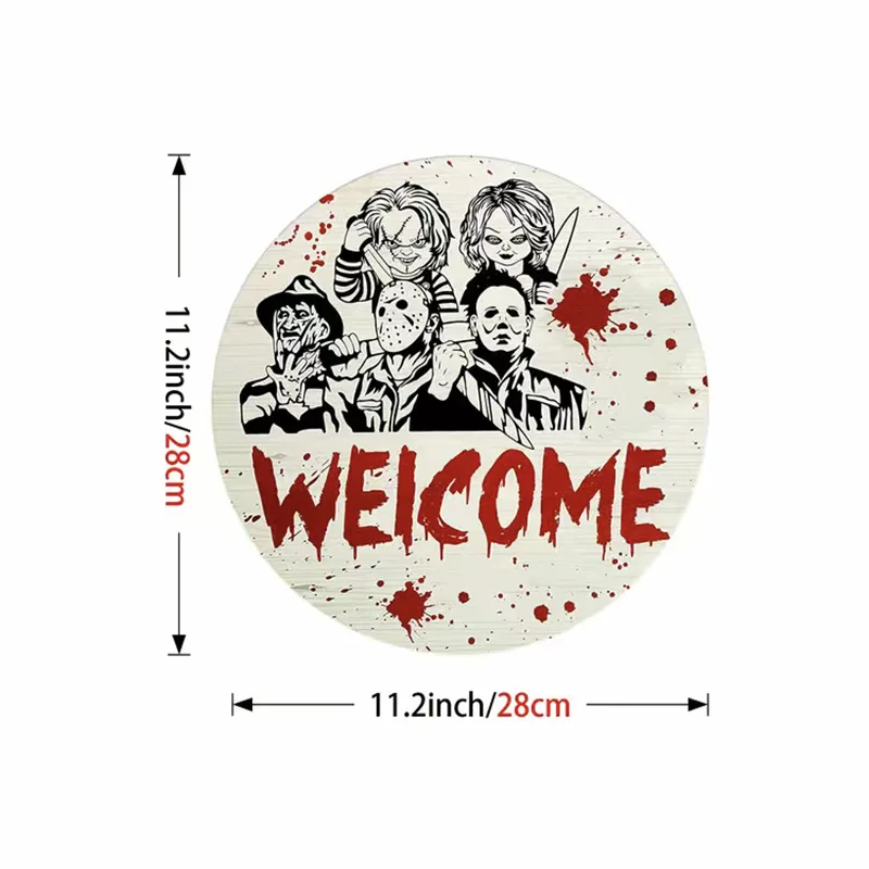 custom Wooden Halloween Welcome Doorplate Hanging Sign Circular Wooden Doorplate  2023 New Style