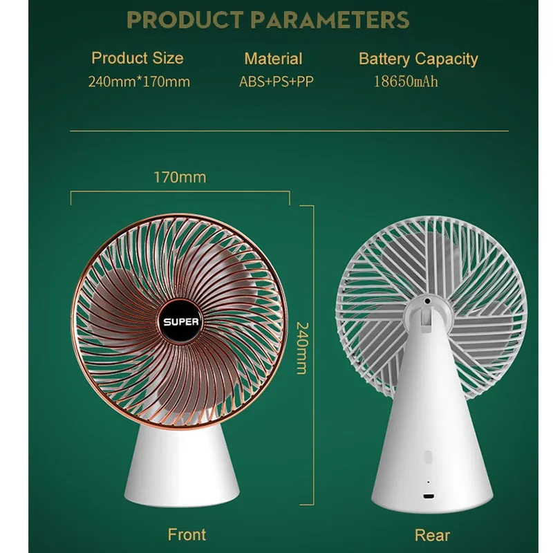 Small table standing air cooling fans brushless moto Onde electrical mini usb rechargeable desk fan