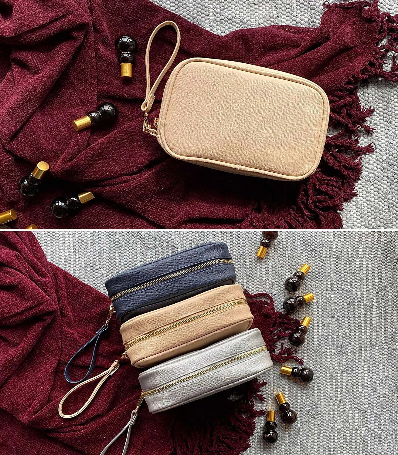 Custom Shockproof Essential Oil Bottles Organizer Travel Essential Oils Carrying Case Cosmetic Bag Pouch