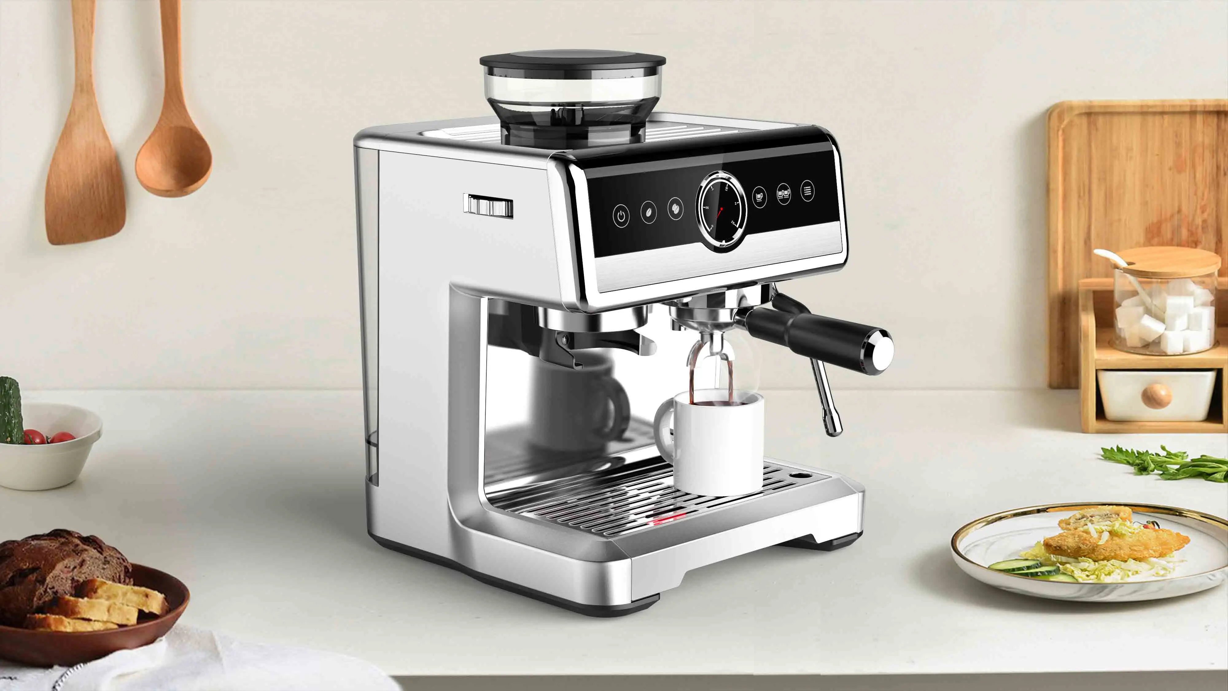 Hotel Commercial Best Expresso Cafetera Coffee Maker Coffee Machine Sepresso with Grinder China Espresso 3 in 1 Black Gift White