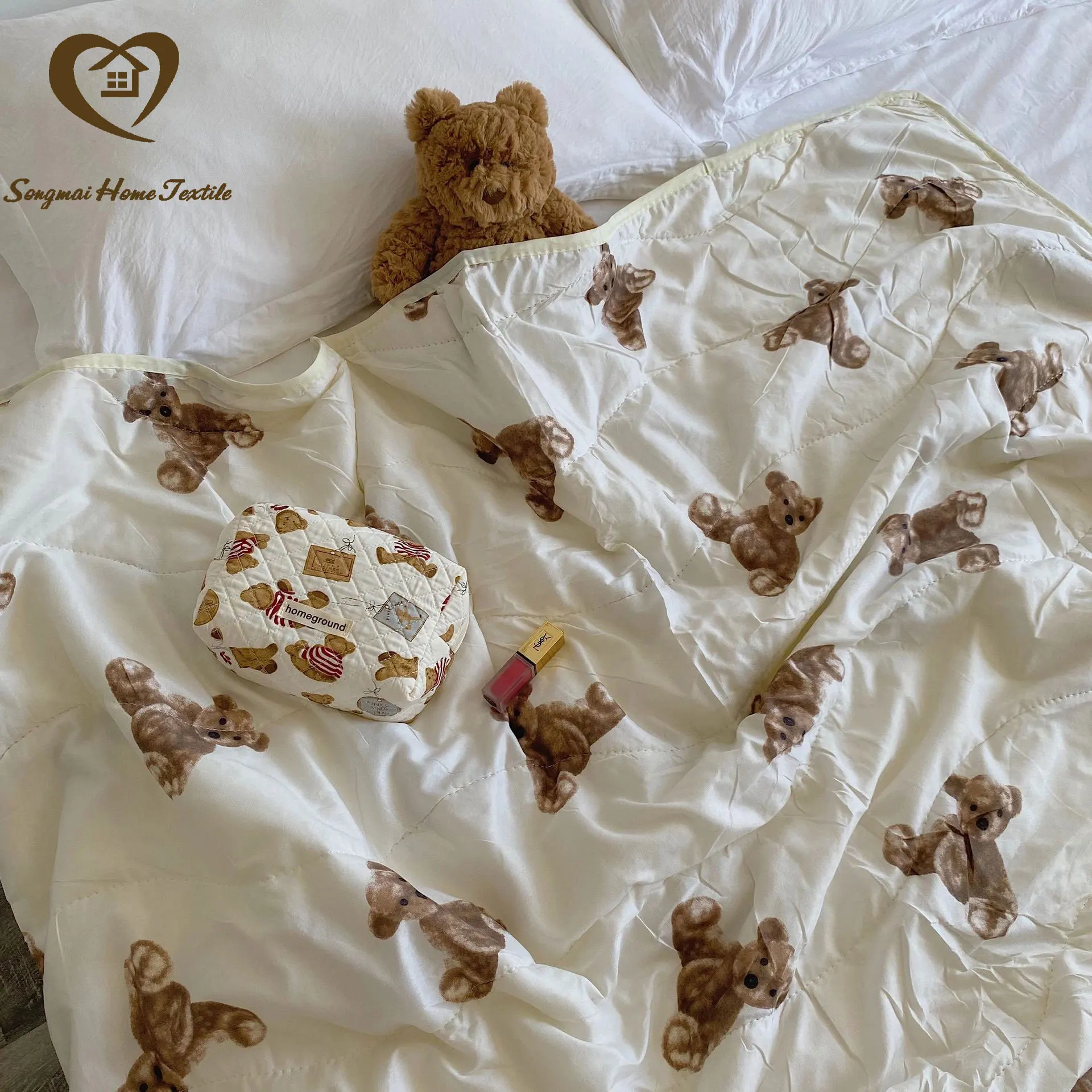 Songmai Super Soft Baby Blanket Cartoon Bear Thin Quilt Blanket Babies Summer Bedding Kids Soft Bed Newborn Sleeping Accessories