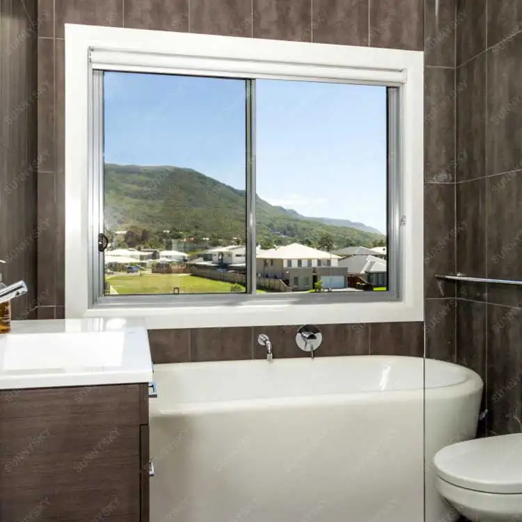 Sunnysky Grain Filmed oversized Fancy Design UPVC window wooden like Sliding pvc window