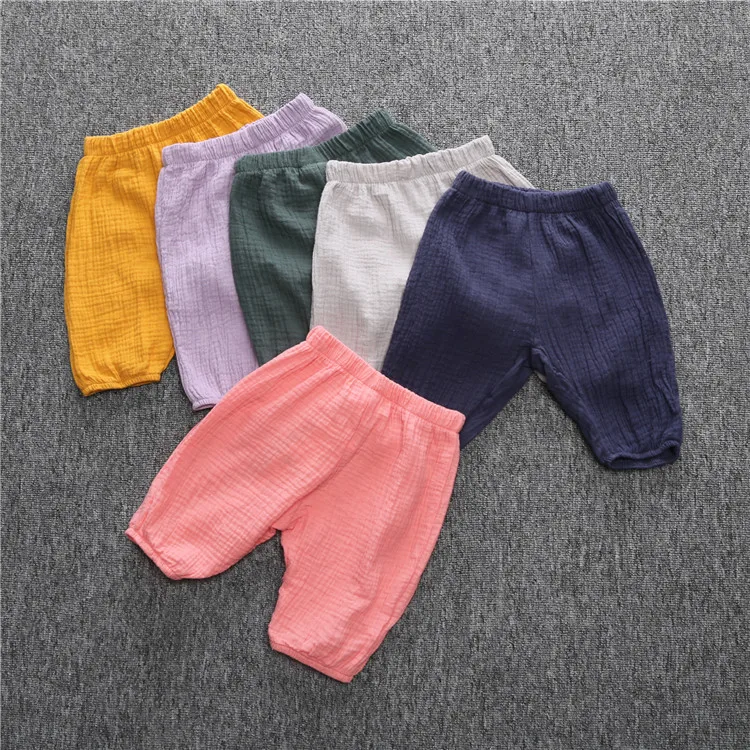 
Hot sale wholesale boutique summer cotton multicolor elastic waist solid color outer children kids casual baby pants shorts  (62356920247)