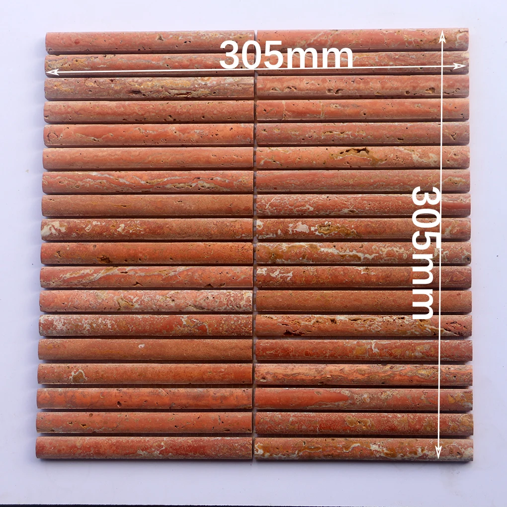 Latest Design 3D curved red travertine mosaic tile arched red volcanic rock mosaic tile