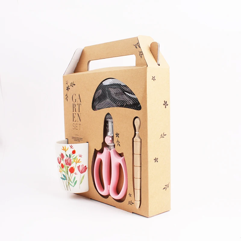 Ceramic Pot Tool Set with Gardening Gloves Scissors Wooden Marker Trowel Shovel for Planting and Flower DIY Care
