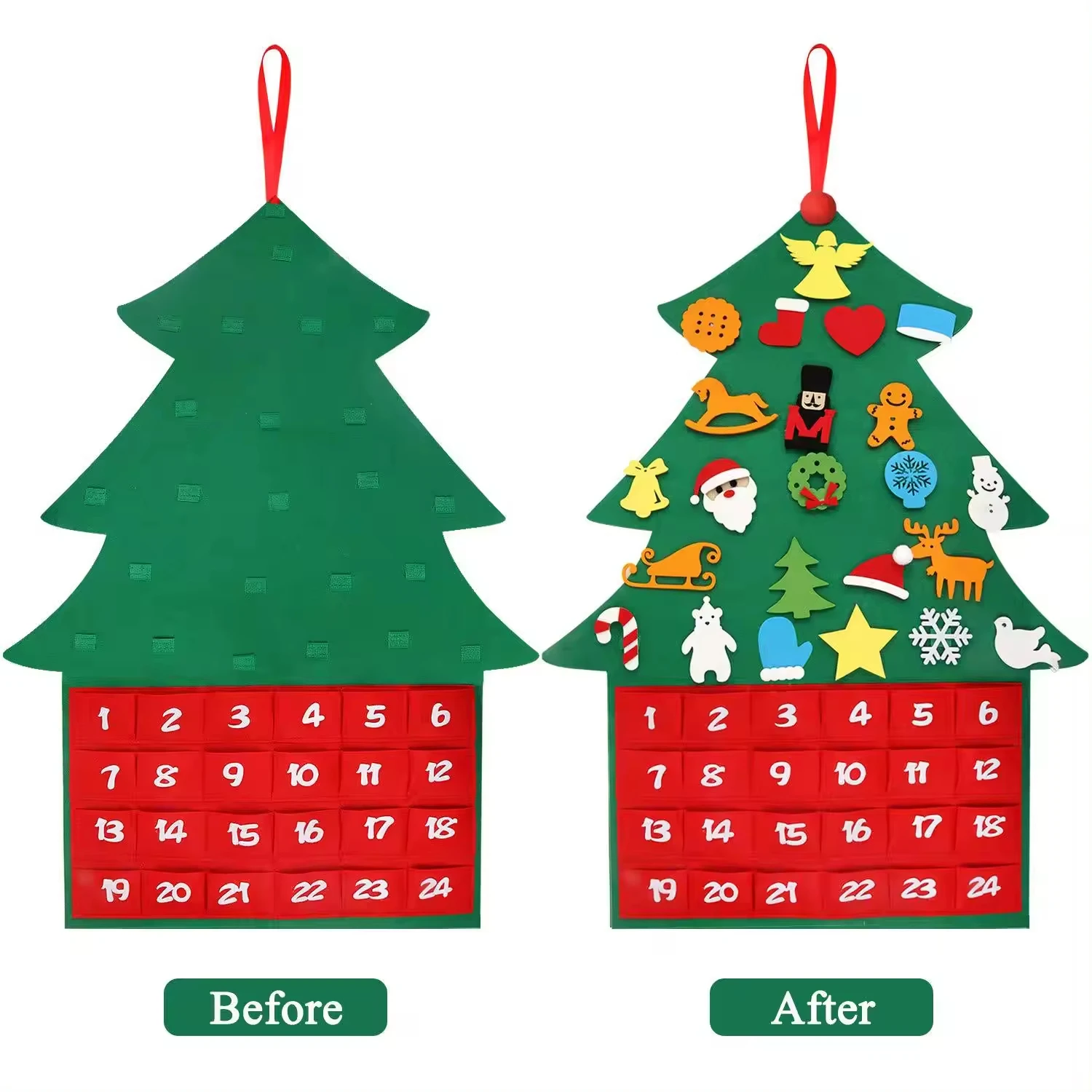 Hot Selling Detachable christmas home decor advent calendar diy felt wall hanging christmas tree for kids