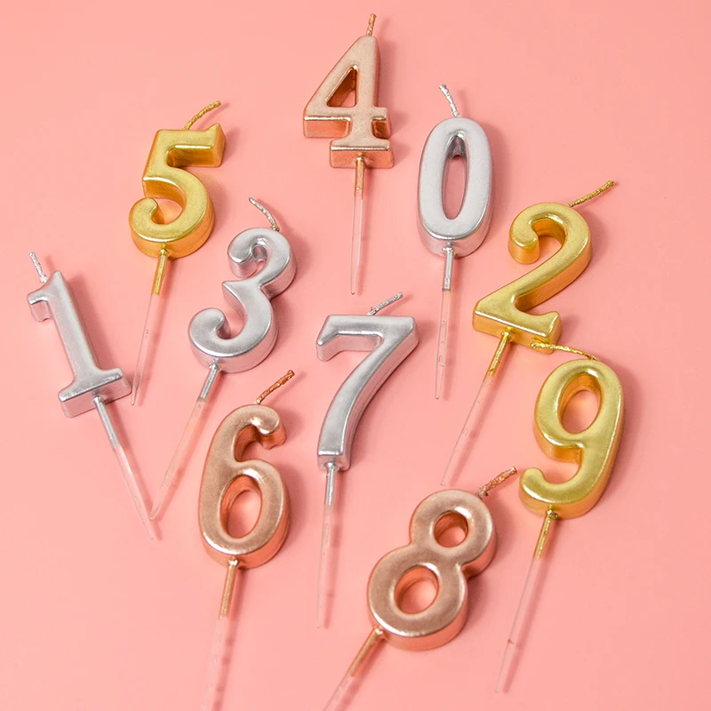 Hot Selling Metallic Number Birthday Cake Candles with Holder for Party Decoration