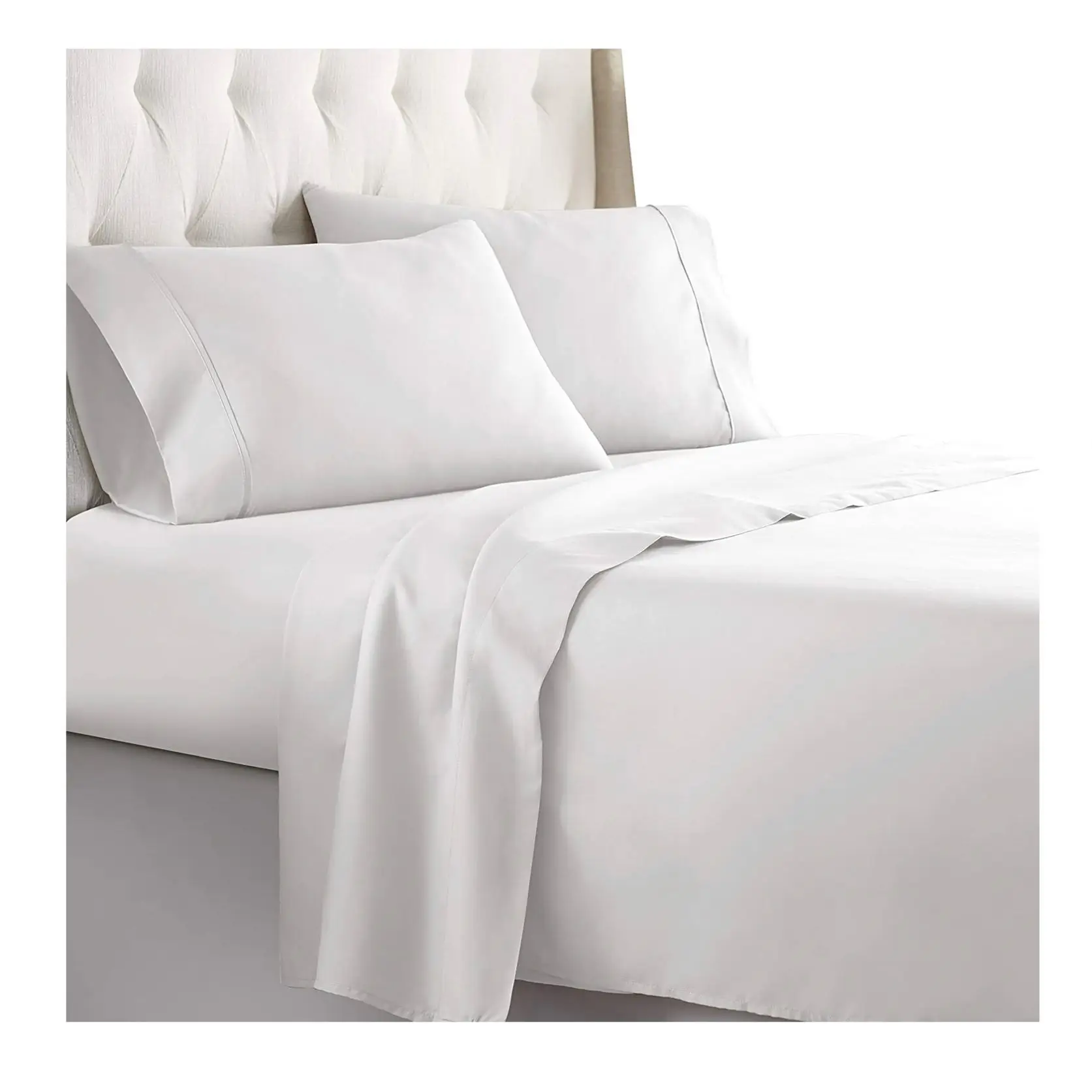 high quality Lovely style 100% Cotton White Satin Plain embroidery bed sheet