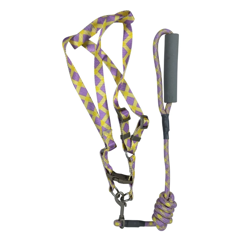 Durable Dog Harness Set traction Round rope chest back Polyester Pet Harness  Leash with Foam Handle