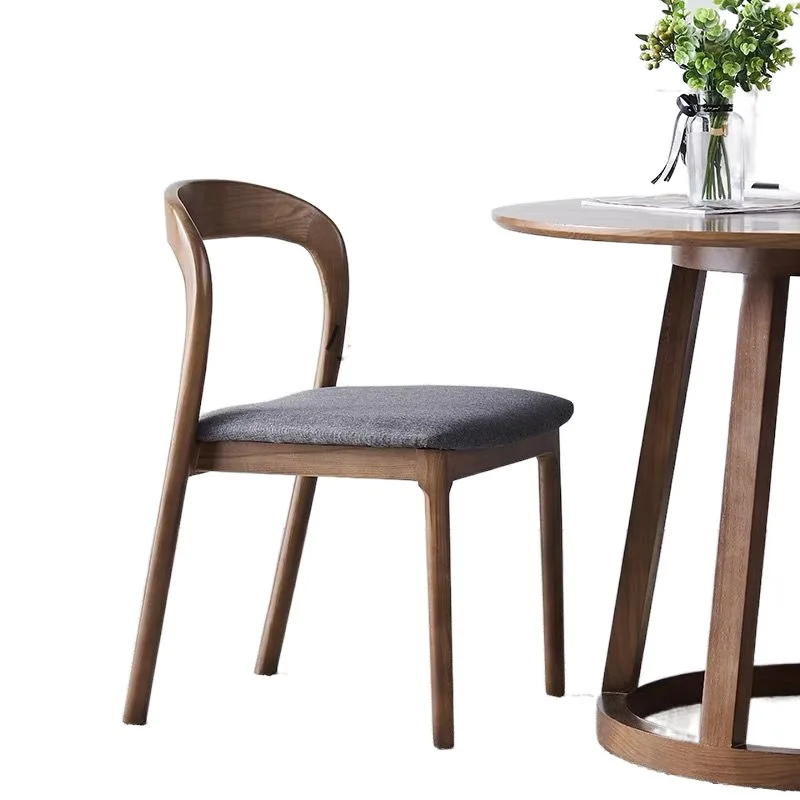 Walnut Wood Color Dining Chair with Fabric Seat New Design Solid Wooden Chair Frame Comfortable Wooden Chair